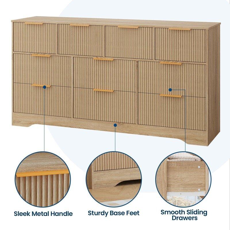 Natural Ahşap Yivli 10 Çekmeceli Şifonyer - 150 cm - 303907