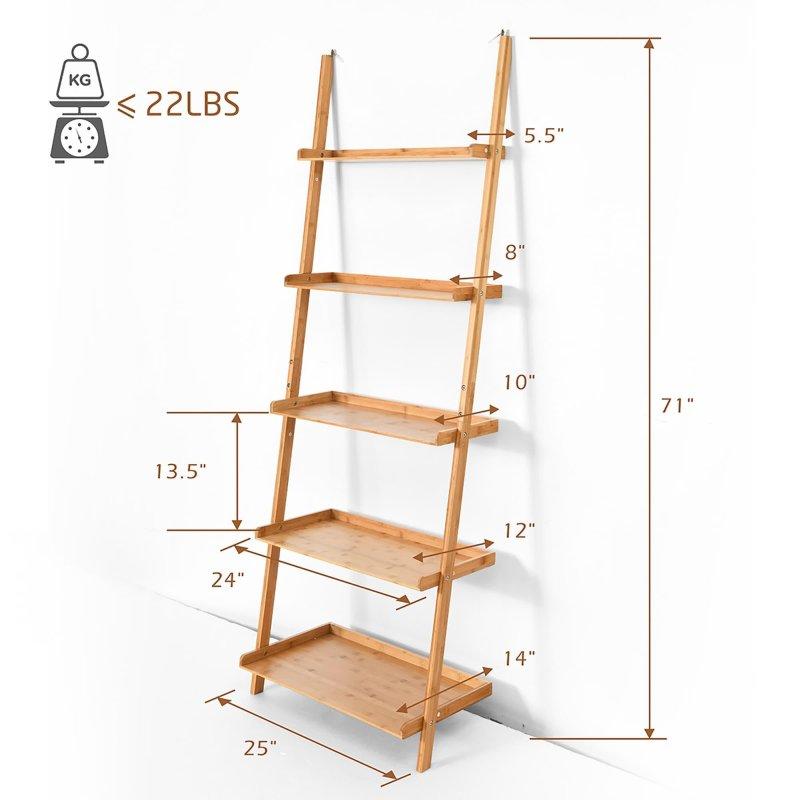 Natural Bambu 5 Raflı Duvara Dayanan Merdiven Tipi Kitaplık - 313900