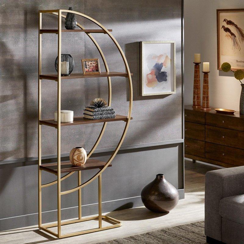 Natural Gold Metal Yarım Ay Tasarımlı Kitaplık - 81x35x194 cm - 318206