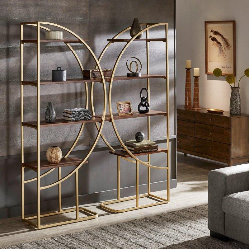 Natural Gold Metal Yarım Ay Tasarımlı Kitaplık - 81x35x194 cm - 318206