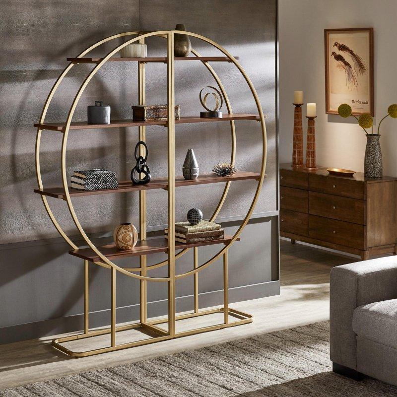 Natural Gold Metal Yarım Ay Tasarımlı Kitaplık - 81x35x194 cm - 318206