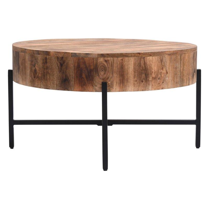 Natural Masif Mango Ahşap ve Demir Çapraz Ayaklı El Yapımı Yuvarlak Orta Sehpa - 84x46 cm - 243371