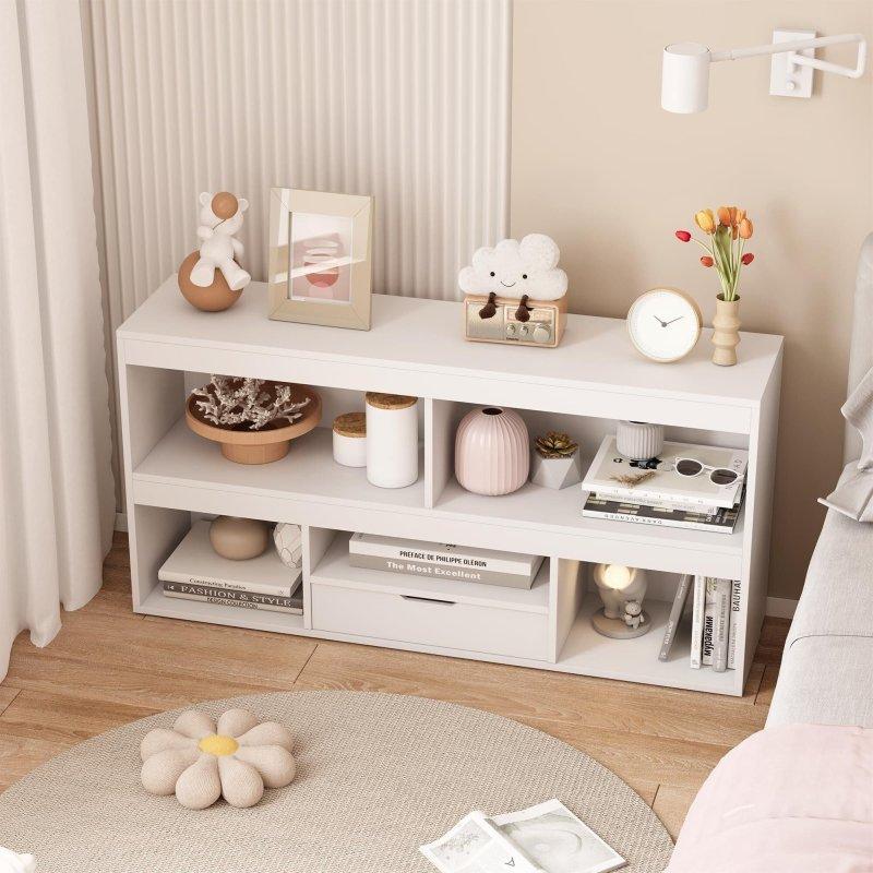 Natural ve Beyaz MDF Çekmeceli 5 Bölmeli Çocuk Odası Kitaplık - 104x101x30 cm - 312801