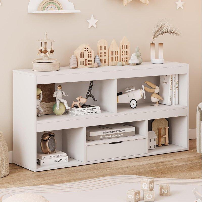 Natural ve Beyaz MDF Çekmeceli 5 Bölmeli Çocuk Odası Kitaplık - 104x101x30 cm - 312801