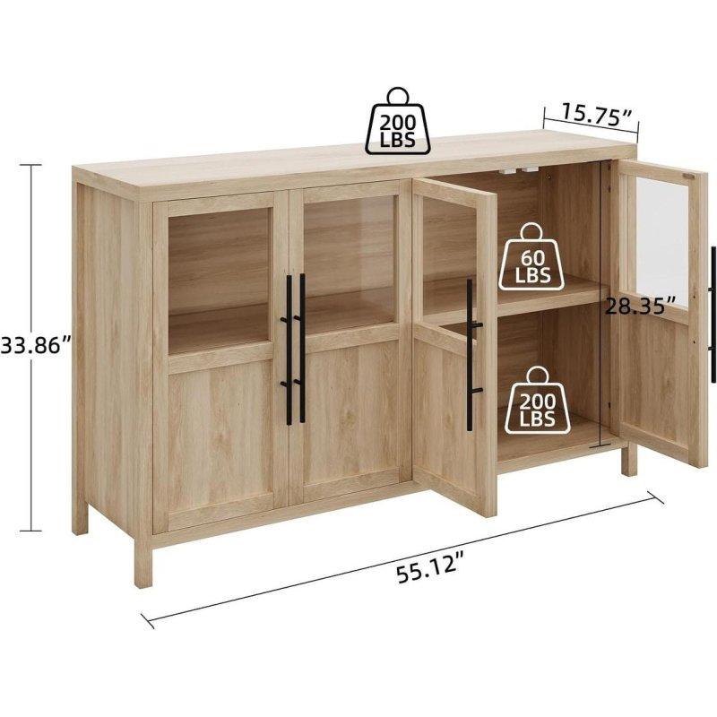 Naturel Ahşap İskandinav Tasarım 4 Cam Kapaklı Şifonyer - 140 cm - 299735