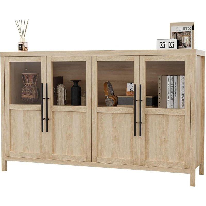 Naturel Ahşap İskandinav Tasarım 4 Cam Kapaklı Şifonyer - 140 cm - 299735