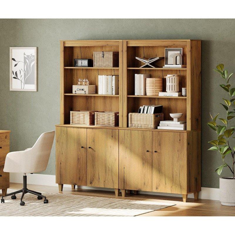 Natürel Ahşap Kapaklı ve Ayarlanabilir Raflı Kitaplık - 180x181 cm - 315650