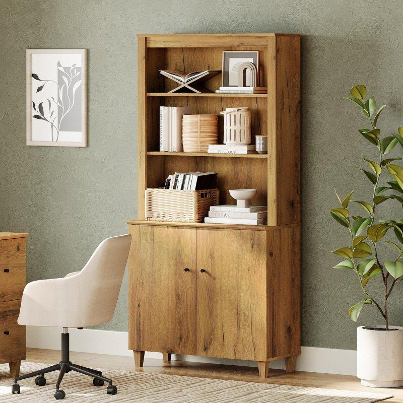 Natürel Ahşap Kapaklı ve Ayarlanabilir Raflı Kitaplık - 181 cm - 317504