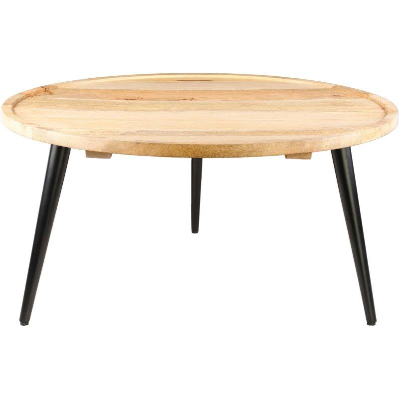 Naturel Ahşap Tablalı Üç Metal Ayaklı Yüzyıl Ortası Modern Yuvarlak Orta Sehpa - Ø92 cm - 242356