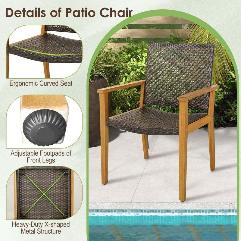 Naturel Akasya Ağacı ve Kahverengi Rattan Kolçaklı 4lü Sandalye Seti - 251880