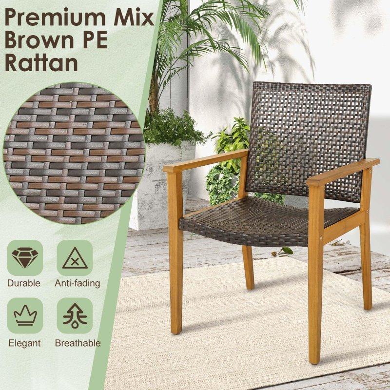 Naturel Akasya Ağacı ve Kahverengi Rattan Kolçaklı 4lü Sandalye Seti - 251880