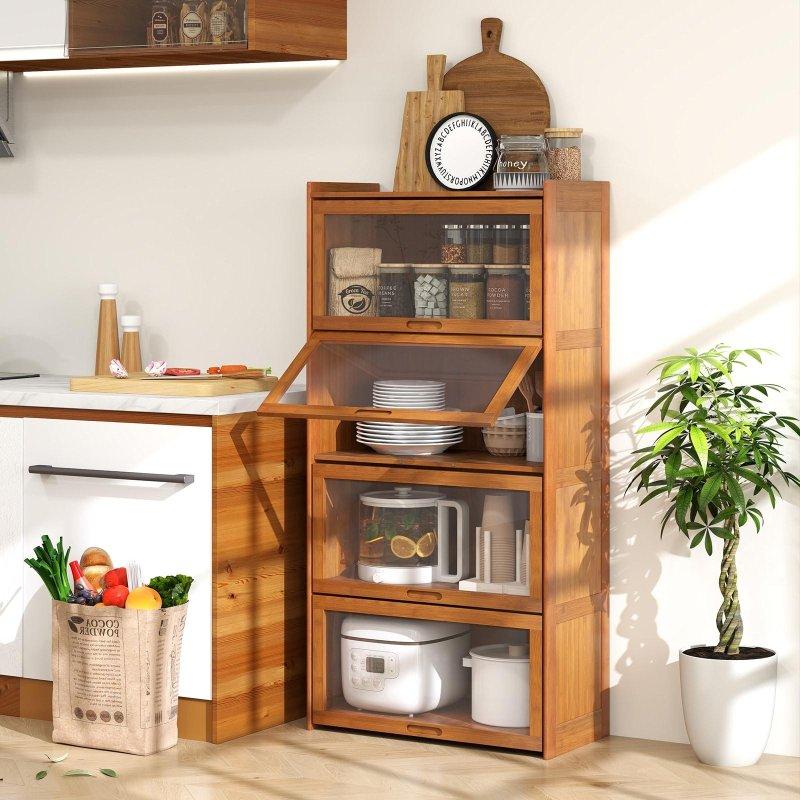 Naturel Bambu Akrilik Kapaklı 4 Raflı Kitaplık - 69x35x140 cm - 313090
