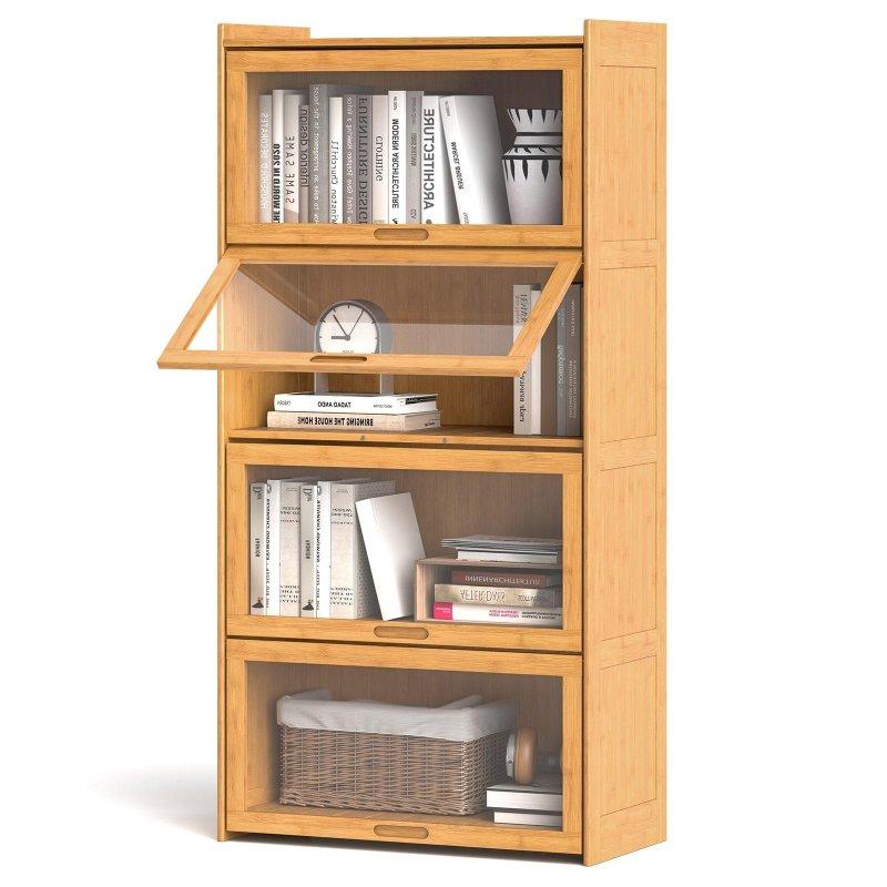 Naturel Bambu Akrilik Kapaklı 4 Raflı Kitaplık - 69x35x140 cm - 313090