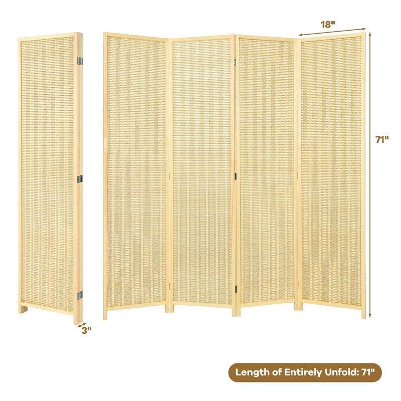 Natürel Bambu Rattan Katlanır Paravan - 181x181 cm - 321124