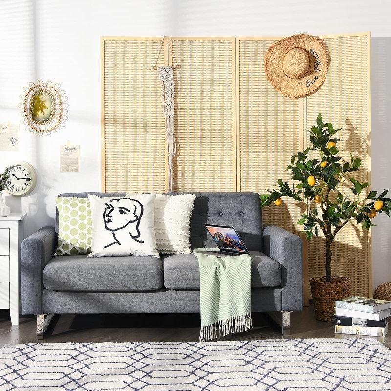 Natürel Bambu Rattan Katlanır Paravan - 181x181 cm - 321124