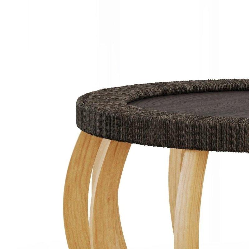 Naturel Masif Ahşap Kavisli Ayaklı Rattan Yuvarlak Orta Sehpa - 243305