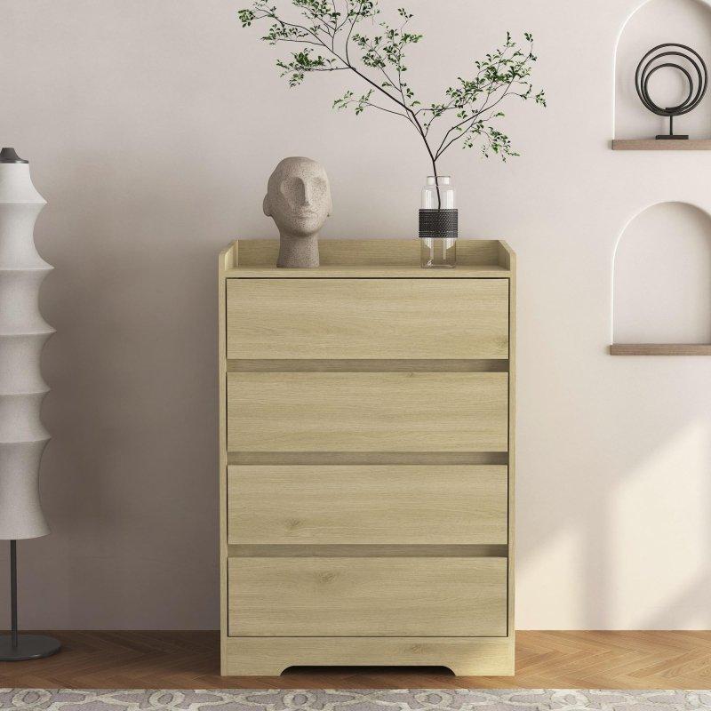 Natürel MDF 4 Çekmeceli Kulpsuz Modern Şifonyer - 65x40x98 cm - 310769