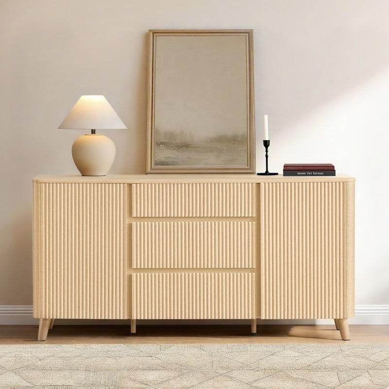 Naturel MDF Dalgalı Panel 3 Çekmeceli Bohem Konsol - 158 cm - 325630