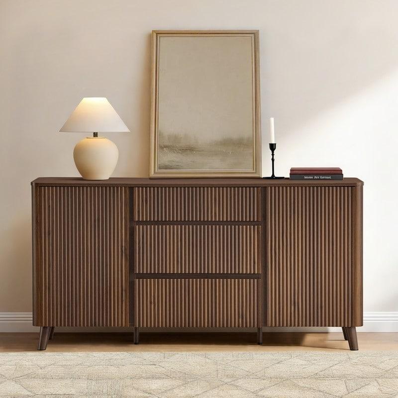 Naturel MDF Dalgalı Panel 3 Çekmeceli Bohem Konsol - 158 cm - 325630
