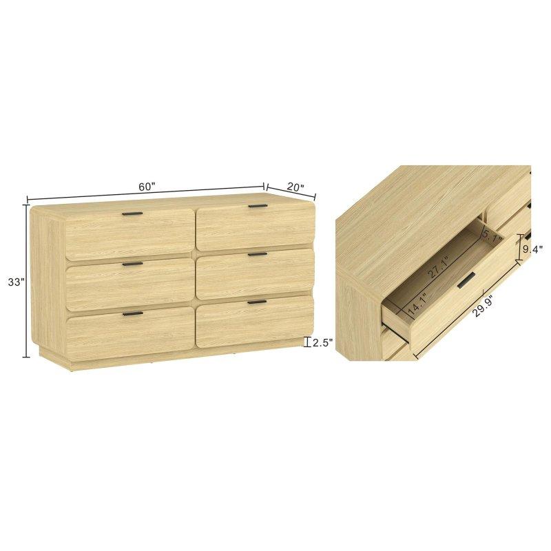 Naturel MDF Gömme Metal Kulp 6 Çekmeceli Şifonyer - 153 cm - 297134