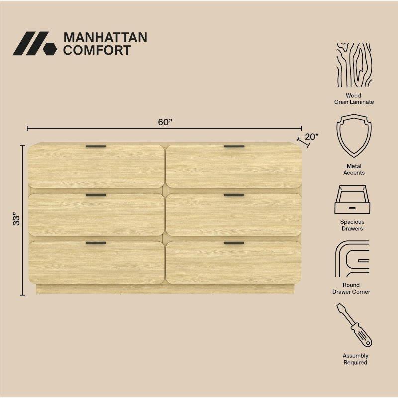 Naturel MDF Gömme Metal Kulp 6 Çekmeceli Şifonyer - 153 cm - 297134