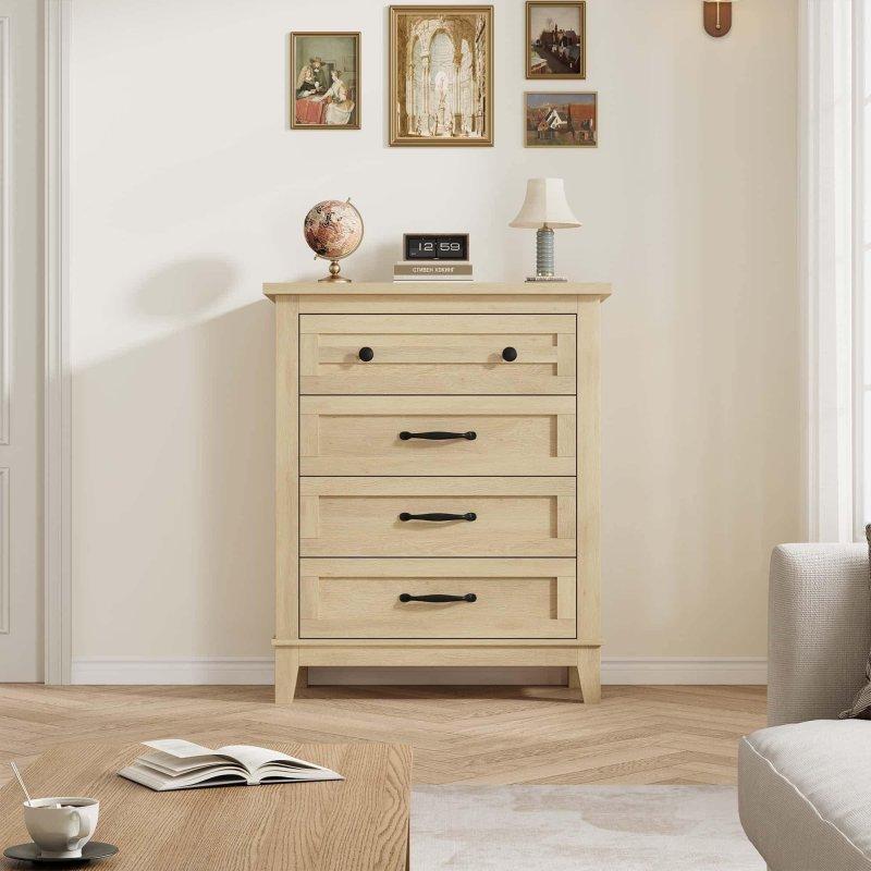 Naturel Meşe MDF 4 Çekmeceli Yükseltilmiş Ayaklı Şifonyer - 74x40x89 cm - 305932