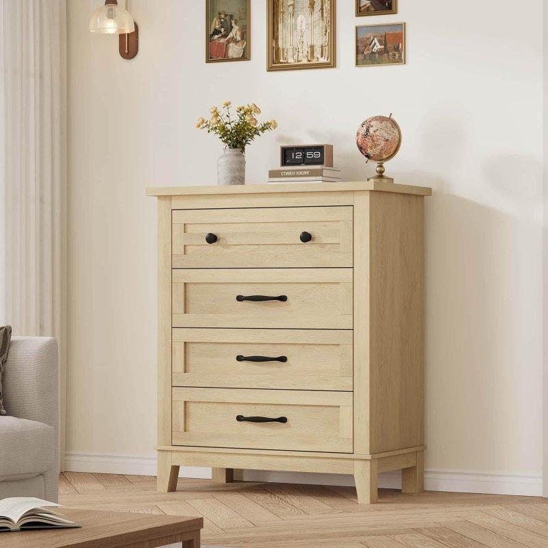Naturel Meşe MDF 4 Çekmeceli Yükseltilmiş Ayaklı Şifonyer - 74x40x89 cm - 305932