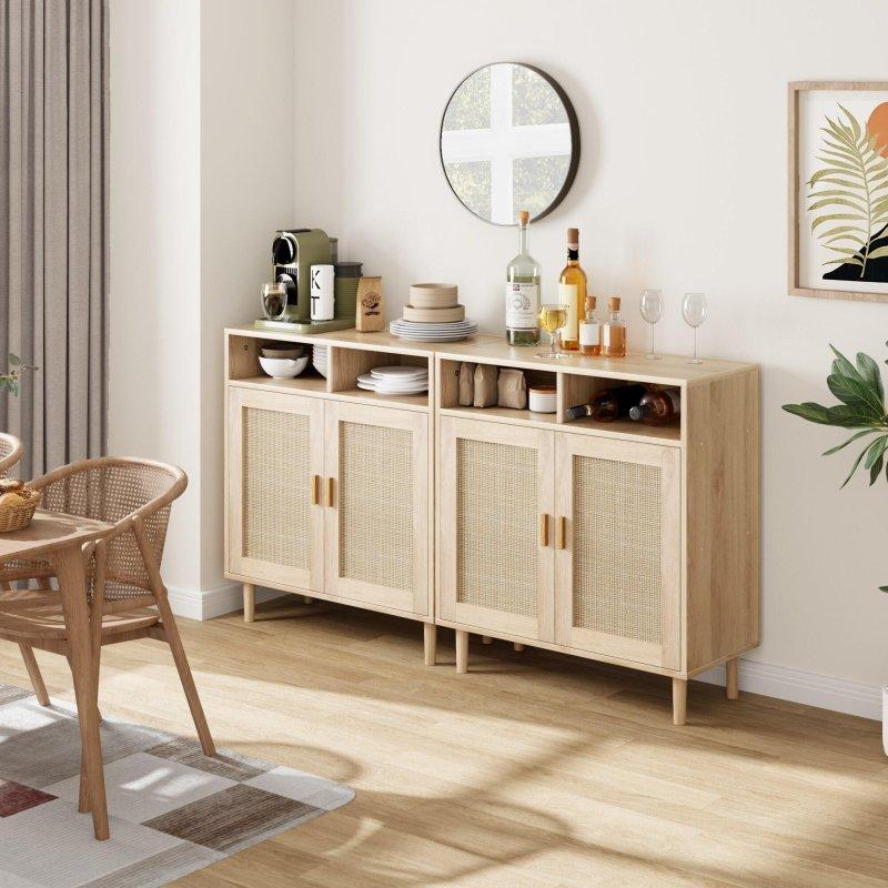 Naturel Rattan Ahşap 2 Kapaklı Masif Ayaklı Bohem Konsol - 160 cm - 325616