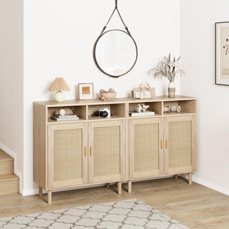 Naturel Rattan Ahşap 2 Kapaklı Masif Ayaklı Bohem Konsol - 160 cm - 325616