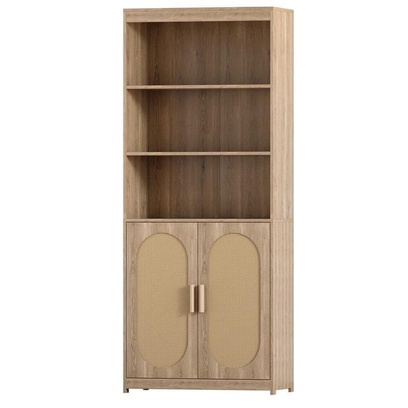 Natürel Rattan Kapaklı 5 Raflı MDF Kitaplık - 74x36x183 cm - 313576