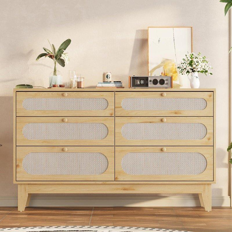 Naturel Rattan ve Meşe 6 Çekmeceli Şifonyer - 309260