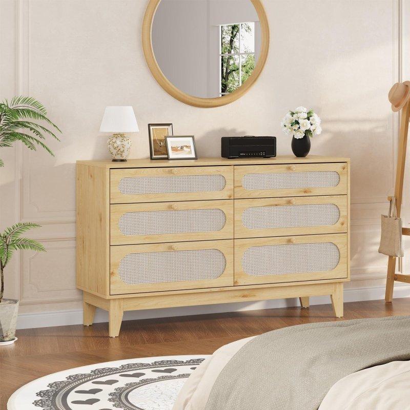 Naturel Rattan ve Meşe 6 Çekmeceli Şifonyer - 309260