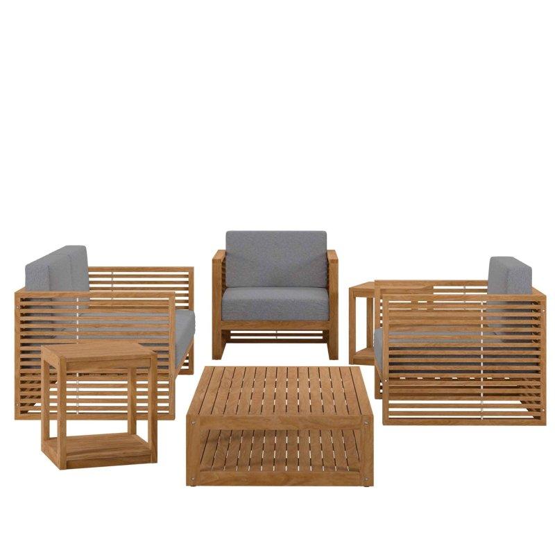 Naturel Tik Ağacı 6 Parça Çıtalı Tasarım Bahçe Takımı - 271517