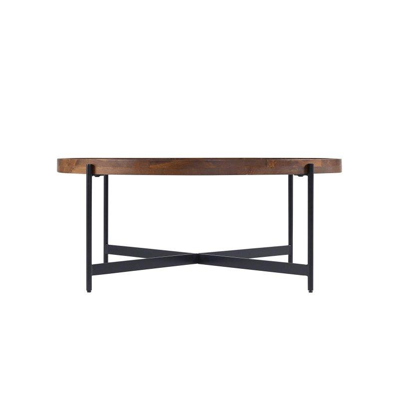 Orta Kestane Masif Akasya Ahşap Tepsili Metal Ayaklı Yuvarlak Orta Sehpa - 107 cm - 240524