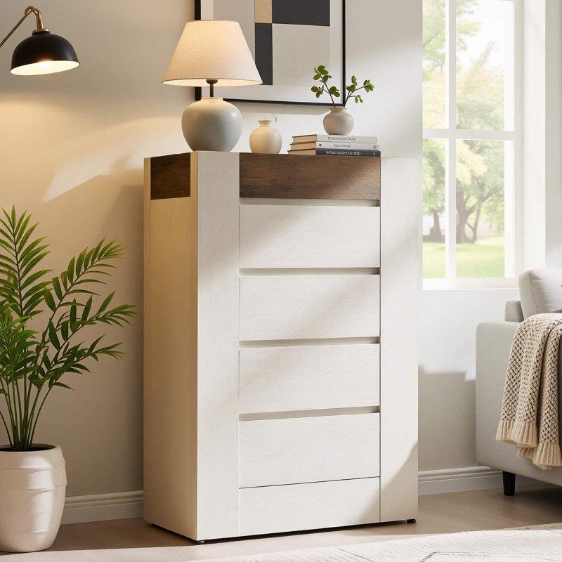Orta Ton Ahşap MDF 5 Çekmeceli Kulpsuz Şifonyer - 83x41x123 cm - 298049