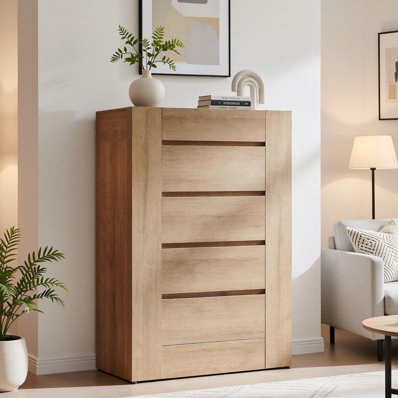 Orta Ton Ahşap MDF 5 Çekmeceli Kulpsuz Şifonyer - 83x41x123 cm - 298049
