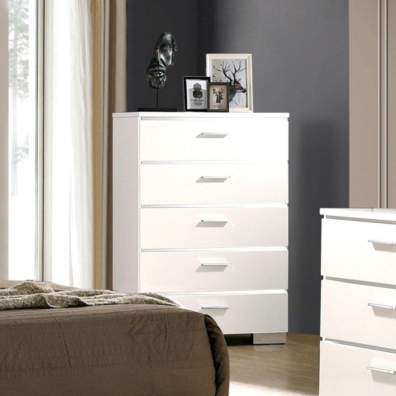 Parlak Beyaz Ahşap 5 Çekmeceli Krom Detaylı Şifonyer - 89 cm - 309118 Parlak Beyaz Ahşap 5 Çekmeceli Krom Detaylı Şifonyer - 89 cm - 309118