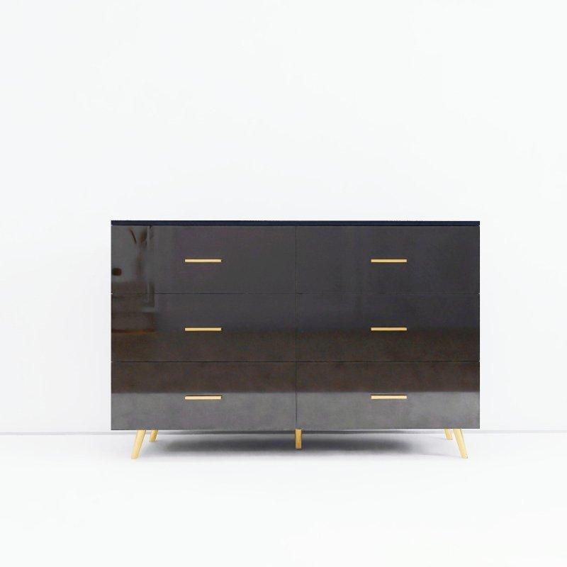 Parlak Beyaz Gold Kulplu Çelik Ayaklı 6 Çekmeceli Ahşap Şifonyer - 120x38x80 cm - 298865