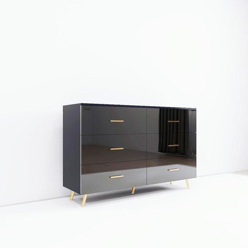 Parlak Beyaz Gold Kulplu Çelik Ayaklı 6 Çekmeceli Ahşap Şifonyer - 120x38x80 cm - 298865