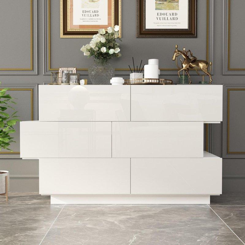 Parlak Beyaz MDF 6 Çekmeceli Modern Şifonyer - 118 cm - 305410