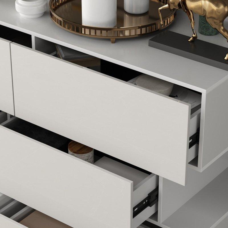 Parlak Beyaz MDF 6 Çekmeceli Modern Şifonyer - 118 cm - 305410