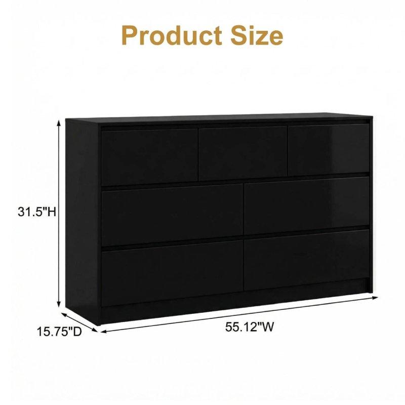 Parlak Beyaz Meşe Ahşap 7 Çekmeceli Geniş Şifonyer - 140 cm - 309791