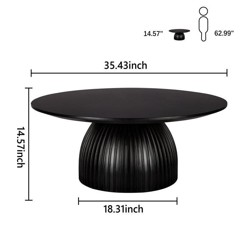 Parlak MDF Tablalı Yivli Reçine Kaideli Yuvarlak Orta Sehpa - 90 cm - 244568