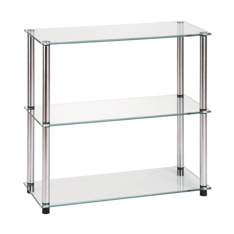 Paslanmaz Çelik ve Cam 3 Raflı Kitaplık - 72x31x68 cm - 314737