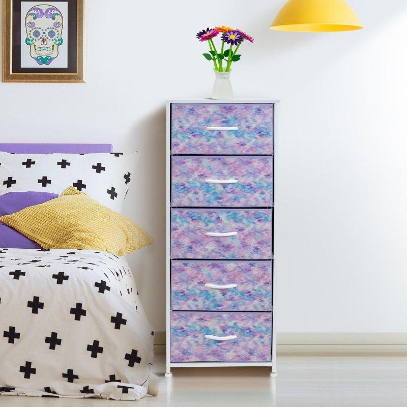 Pastel Renkli MDF ve Çelik 5 Çekmeceli Dikey Şifonyer - 46x31x117 cm - 296335