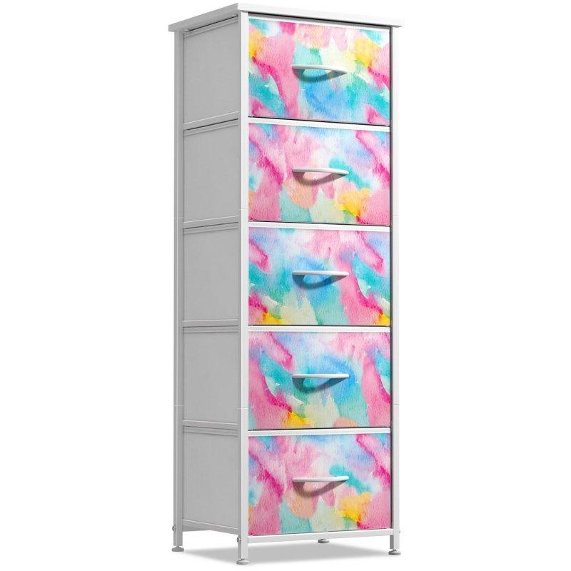 Pastel Renkli MDF ve Çelik 5 Çekmeceli Dikey Şifonyer - 46x31x117 cm - 296335