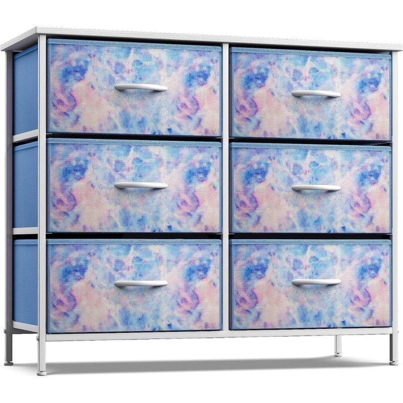 Pastel Renkli Metal ve Ahşap Kumaş 6 Çekmeceli Şifonyer - 81x30x63 cm - 296153