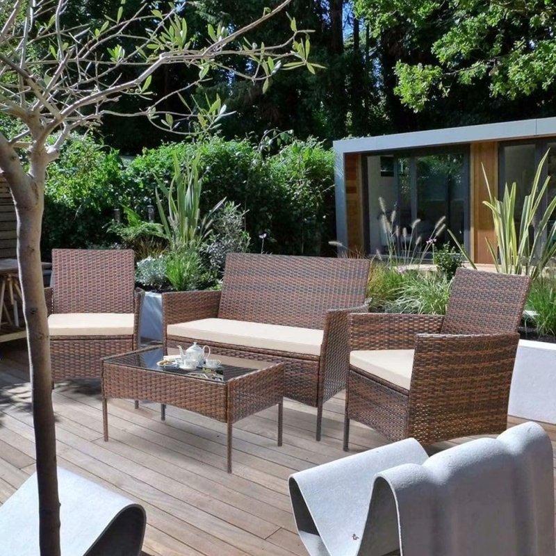 PE Rattan Minderli 4 Parça Cam Tablalı Bahçe Takımı - 275862