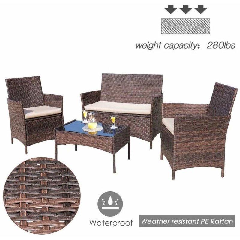 PE Rattan Minderli 4 Parça Cam Tablalı Bahçe Takımı - 275862