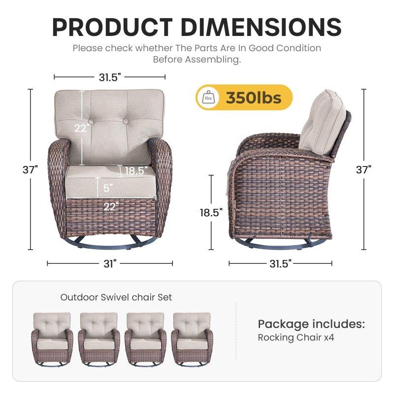 PE Rattan Örgü Çelik İskeletli 360° Dönebilen Sallanır 4 Kişilik Bahçe Takımı - 274547